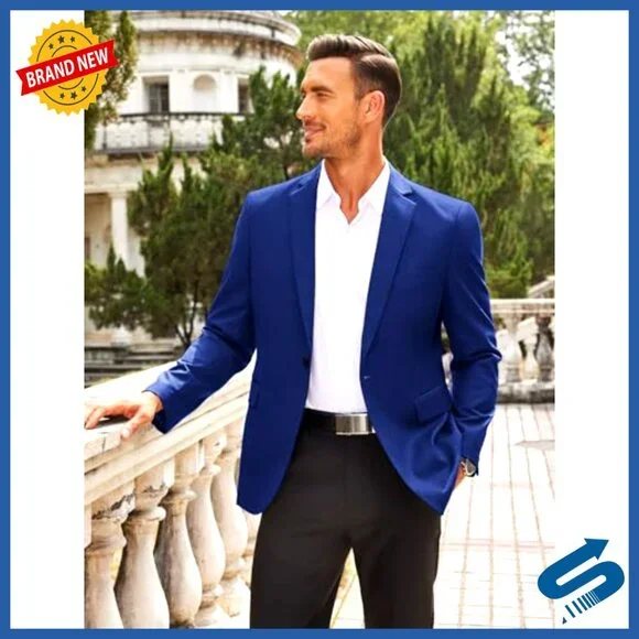 Slim Fit Sport Coat Blazer One Button Business Casual Jacket Polyester Spandex
